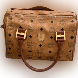 MCM Visetos Coated Canvas Logo Boston Bag With Entrupy COA